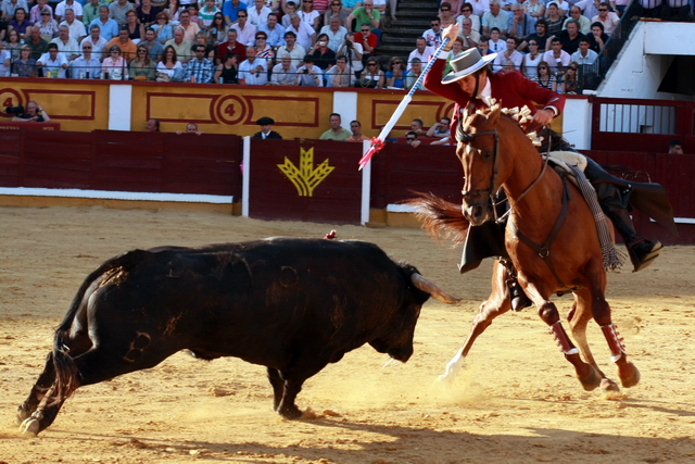 Pablo Hermoso clavando un rejón con 'Dalí' (FOTO: Gallardo)