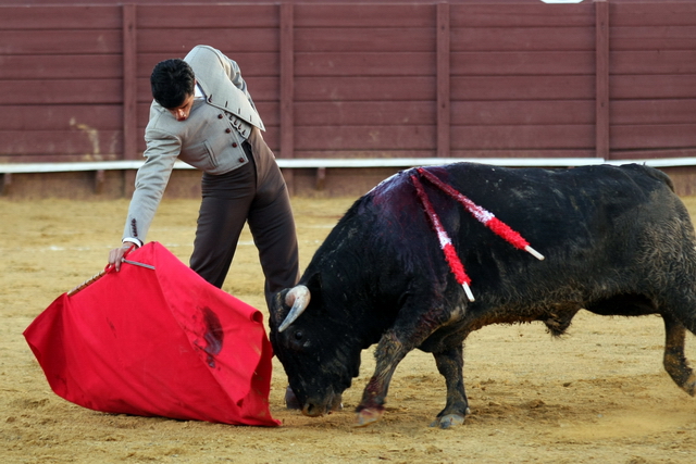 Con la derecha llevando sometido al eral.