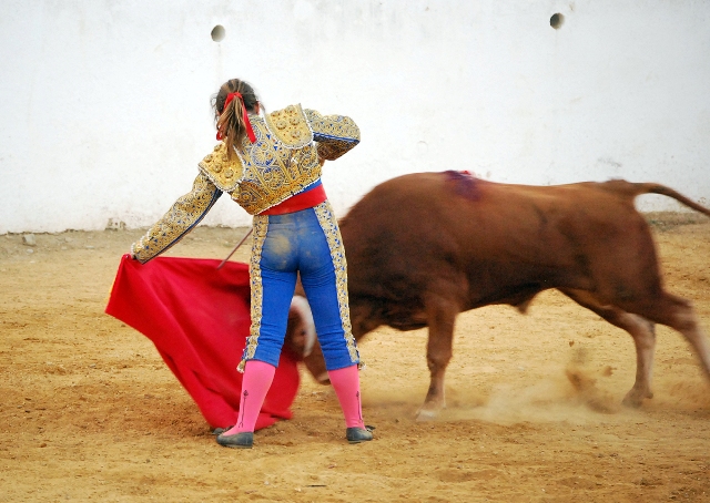 Maria del Mar ayudándose del simulado para dar más recorrido al muletazo.