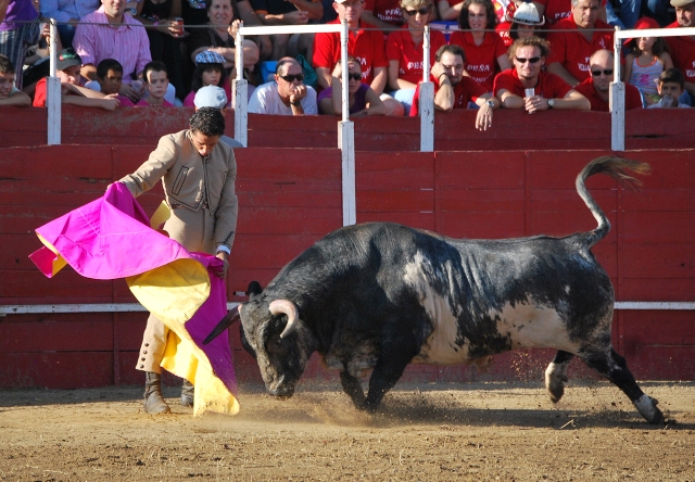 Con el capote, lanceando a su primero. (FOTO:Fco. J. Campos)