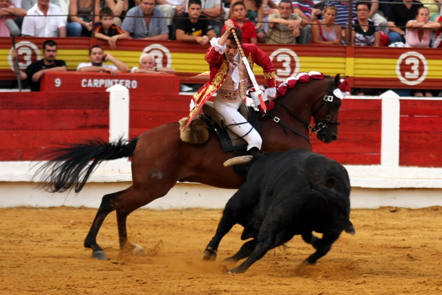 El rejón de castigo para atemperar la embestida.