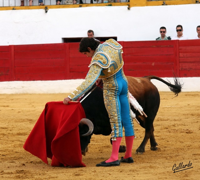 Sirviéndose de la ayuda para torear al natural.