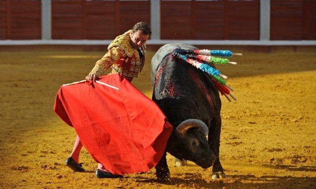 Amoldando a la muleta la embestida del victorino.