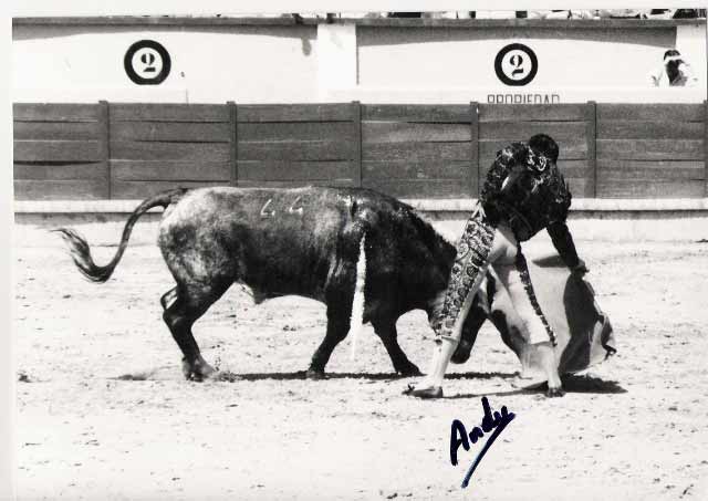 Abriendo el compás y cargando la suerte en el muletazo.