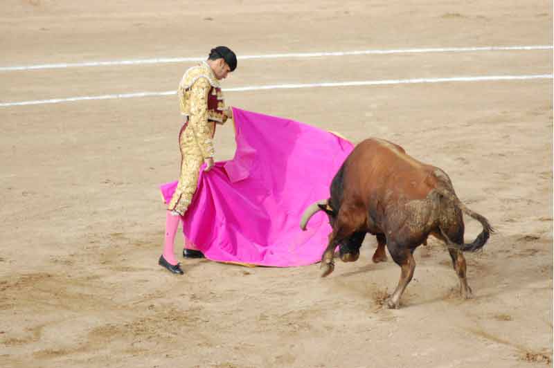 El aragonés Alberto Álvarez lanceando al primer 'Torregrande' de la tarde.