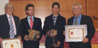 Los galardonados por la Peña Taurina 'Luis Reina' de Almendralejo.