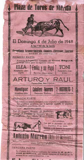 El cartel de su primera actuación en público el 4 de julio de 1948.