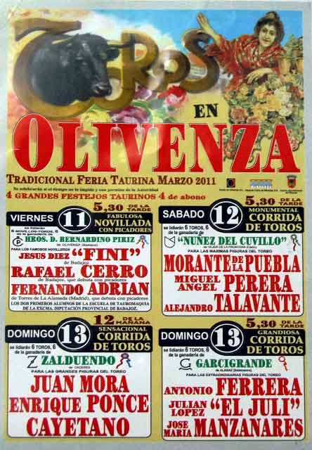 Cartel anunciador de la próxima feria de Olivenza.