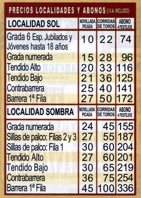 Los precios de las localidades y abonos de la próxima feria.