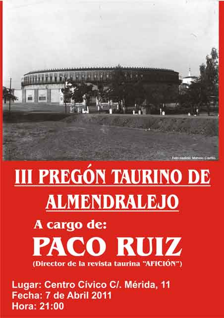 Cartel anunciador del Pregón Taurino de Almendralejo.