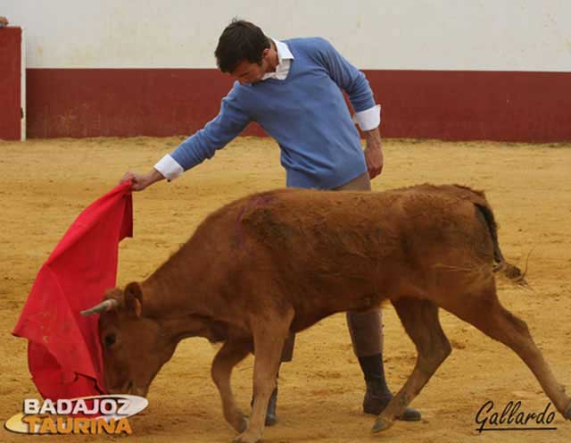 Emilio Huertas muy relajado con una vaca extraordinaria.