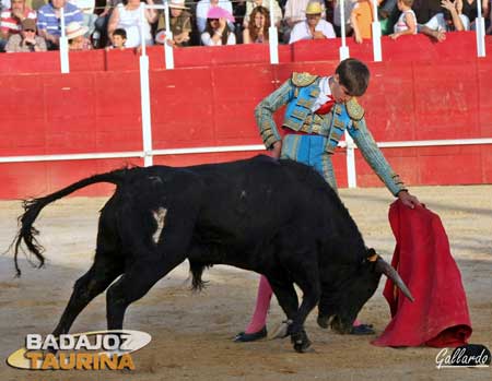 Lidiando con la zurda a su novillo.