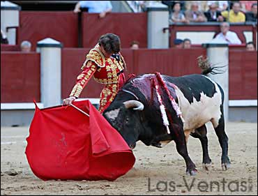 Manuel Larios muleteando al sexto. (FOTO:Juan Pelegrín)