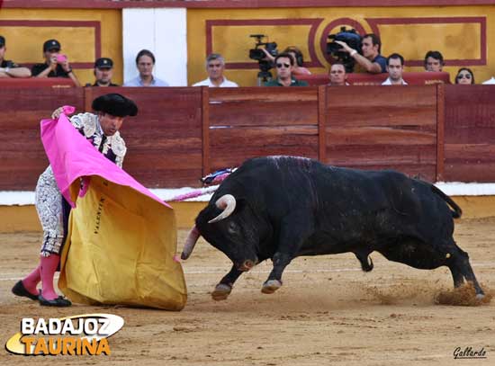 Valentín Luján colocando al toro en suerte.