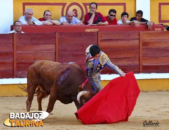 Carlos María muleteando al primero de la tarde. (FOTO:Gallardo)