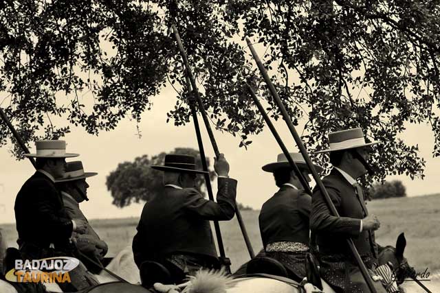 Los garrochistas al abrigo de una frondosa encina.