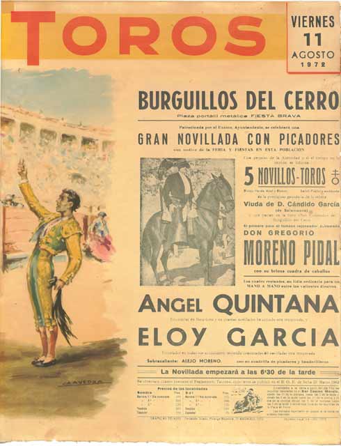 Cartel de una novillada picada en Burguillos, corría 1972.