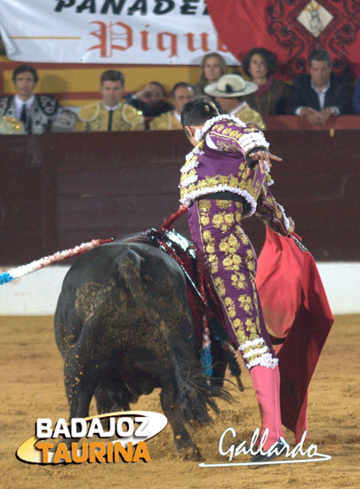 Manzanares acompañando la embestida del 'cuvillo' (FOTO:Gallardo)