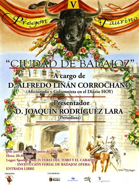 Cartel anunciador del V Pregón Taurino organizado por el Club Taurino Extremeño de Badajoz.