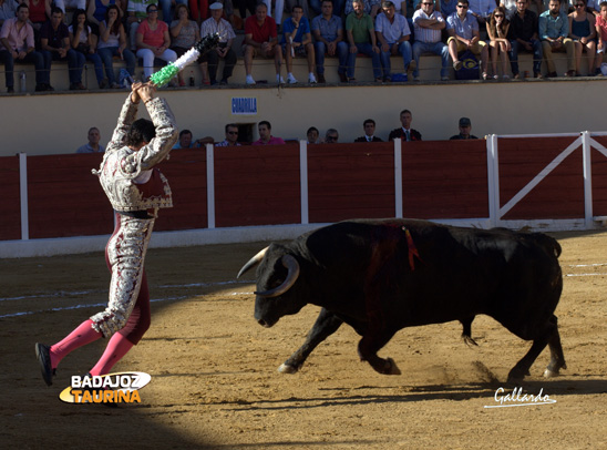 Asomándose al balcón.