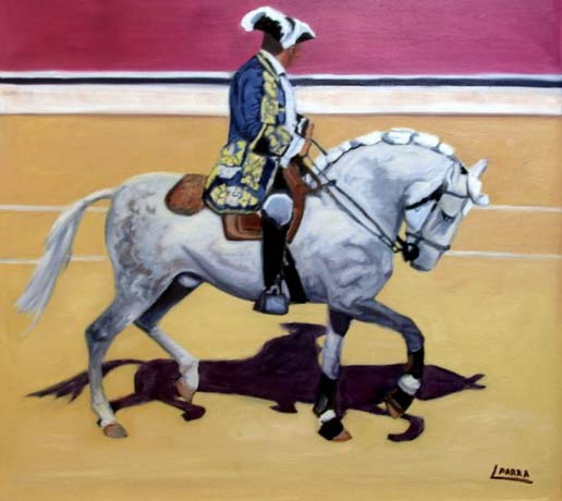 'Cavaleiro lusitano', oleo sobre tabla de 60 x 60.