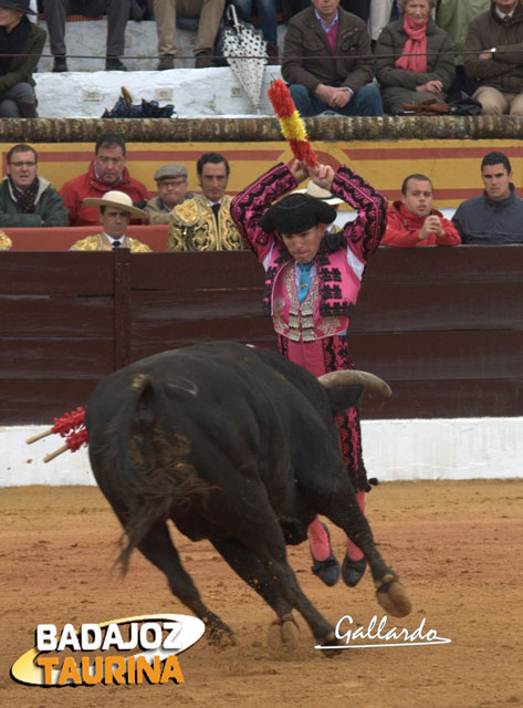 Asomándose al balcón.