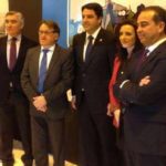 Autoridades locales de Olivenza y los empresarios Pepe Cutiño y Joaquín Domínguez, hoy en la presentación en Fitur.