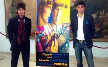 Sebastián Castella y Miguel Ángel Perera en la presentación del cartel del mano a mano de las Fallas de Valencia.