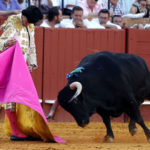 Posada de Maravillas lanceando a su primero en Sevilla. (FOTO: Toromedia)