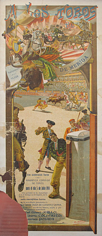 Cartel original de la inauguración de la plaza de toros de Mérida. (Propiedad de Manuel Cáceres)