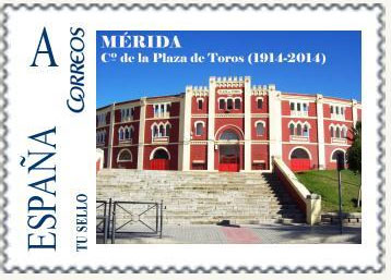 Imagen del sello conmemorativo del centenario del coso del Cerro de San Albín.