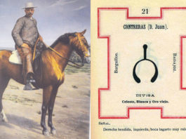 Juan Contreras a caballo con su finca La Giralda de fondo