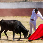Luis Domínguez tentando para los socios de la Peña ‘Media Verónica’ de Herrera del Duque