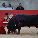 Alejandro Talavante toreando de rodillas en Nimes (FOTO:Isabelle Dupin)