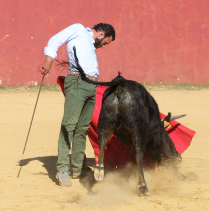 Antonio Ferrera tentando en la ganadería de Hnos. San Pedro (FOTO:Toromedia)