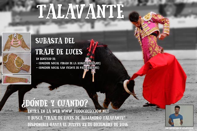 Cartel de la subasta del traje de luces de Alejandro Talavante