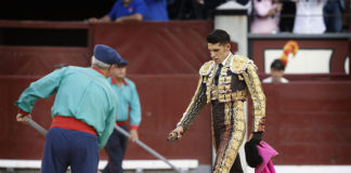 Talavante marchándose a la enfermería con la oreja cortada al quinto (FOTO: Plaza 1)