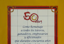 Mosaico que desde hoy decora las paredes de la plaza de toros de Badajoz en conmemoración del 50 aniversario de su construcción