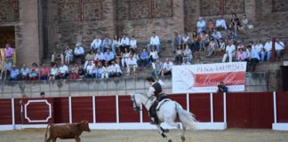 El joven rejoneador Adrián Venegas en una imagen de su actuación en la fiesta de la peña El Albero de Villafranca (FOTO: Rivera)