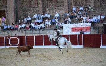 El joven rejoneador Adrián Venegas en una imagen de su actuación en la fiesta de la peña El Albero de Villafranca (FOTO: Rivera)
